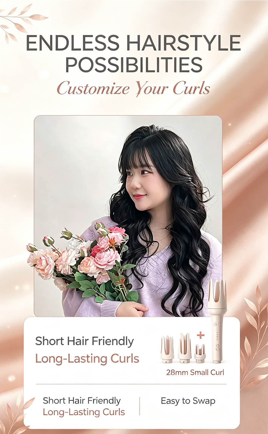 Interchangeable Automatic Curling Wand Set, Auto Rotating Negative Ion Curler & Straightener 2 in 1 Hair Styler with 28/32/40mm Barrels