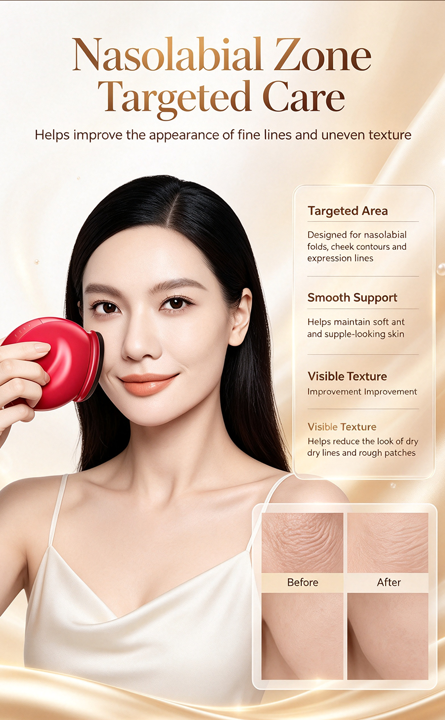 3-in-1 Multi-Electrode Radio Frequency Facial Machine, Anti-Aging Brightening Nasolabial Fold Treatment Home Skincare Device