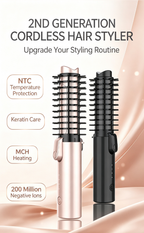Foldable Wireless Hot Styling Brush with Keratin Coating, Portable Travel Hair Curling Comb for Home & Travel