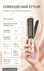 Foldable Wireless Hot Styling Brush with Keratin Coating, Portable Travel Hair Curling Comb for Home & Travel