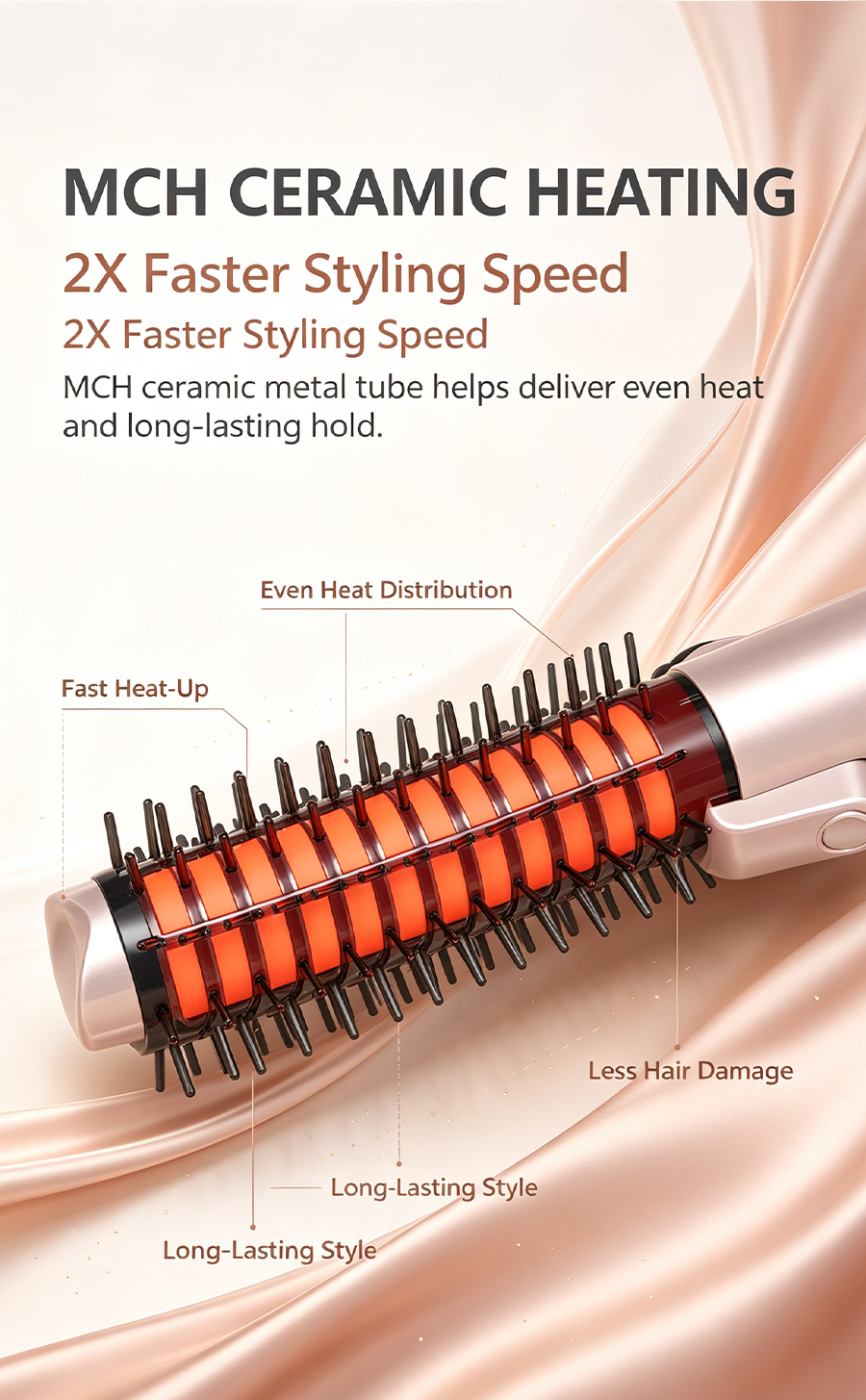 Foldable Wireless Hot Styling Brush with Keratin Coating, Portable Travel Hair Curling Comb for Home & Travel