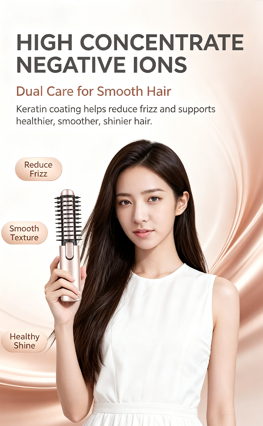 Foldable Wireless Hot Styling Brush with Keratin Coating, Portable Travel Hair Curling Comb for Home & Travel
