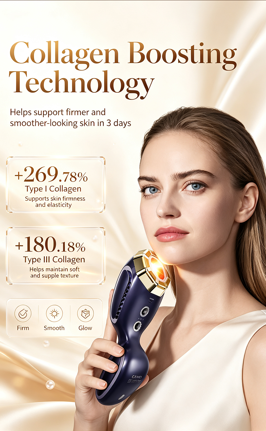 GEMO Collagen Boost Beauty Device, Home Lifting Firming Anti-Aging Facial Massager for Face & Neck