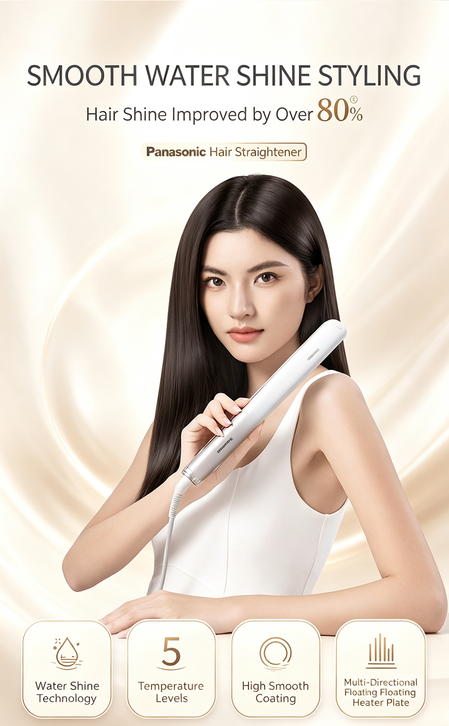 NanoCare Water Shine Hair Straightener Curling Iron Dual Use, Moisturizing Ionic Flat Iron for Smooth Shiny Hair