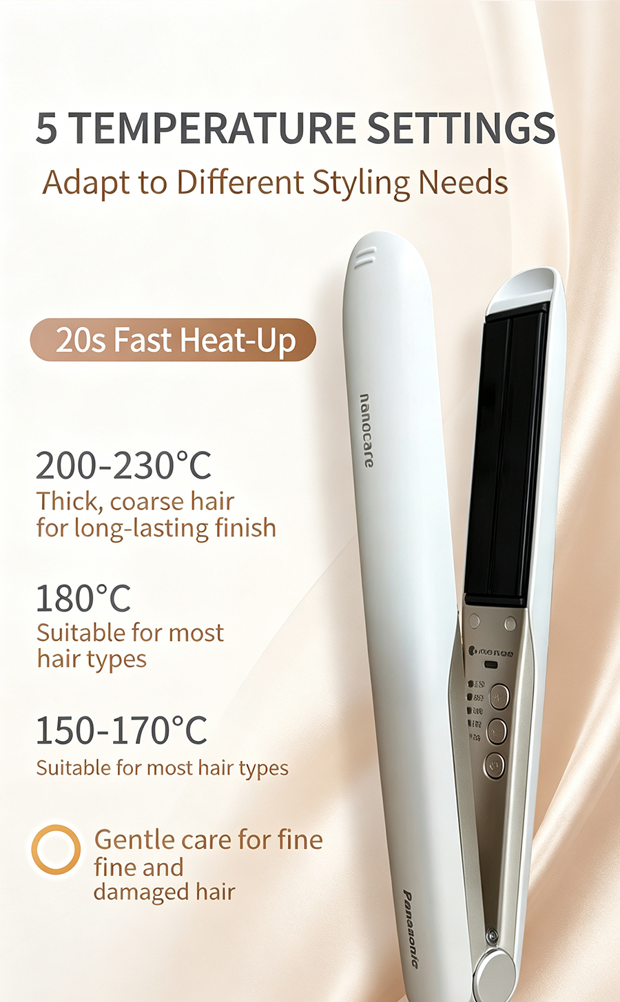 Panasonic HN10 Nanocare Hair Straightener Curler 2 in 1, Damage-Free Negative Ion Hair Styling Flat Iron
