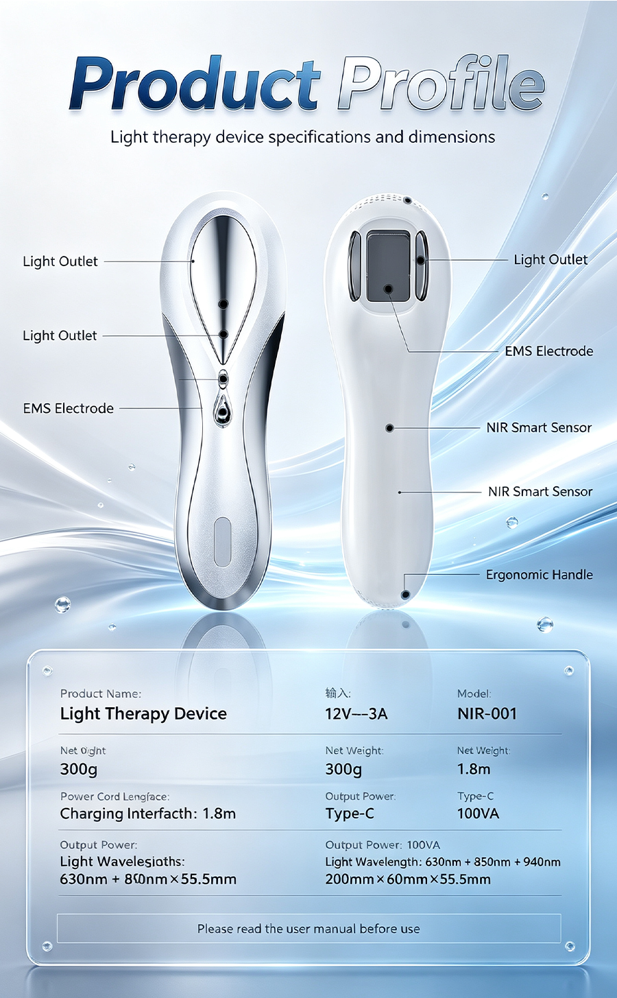 EMS & NIR Light Therapy Facial Beauty Device, Brightening Spot Firming Skin Care Machine NIR-001