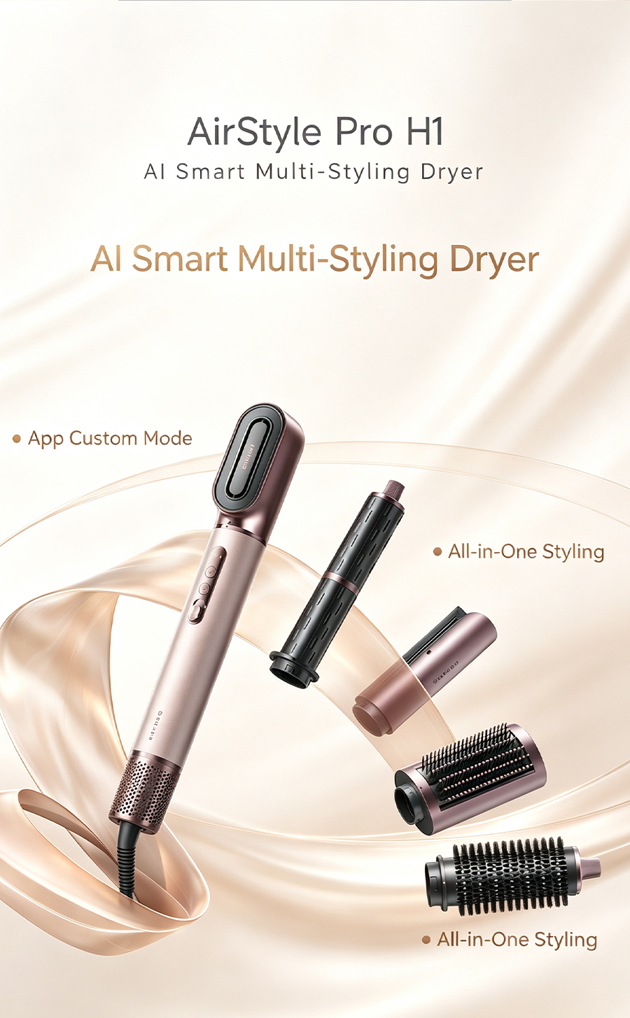 AirStyle Pro H1 AI Smart Multi-Styling Hot Air Styler, All-in-One Curling Straightening Wand, Low-Temp Hair Care Blow Dry Brush