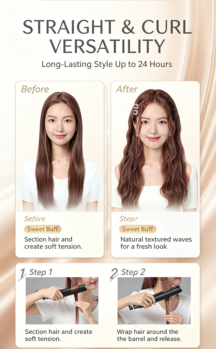 Multi-functional Hair Styling Tool, Unisex Hair Straightener Curler for Bangs & Waves