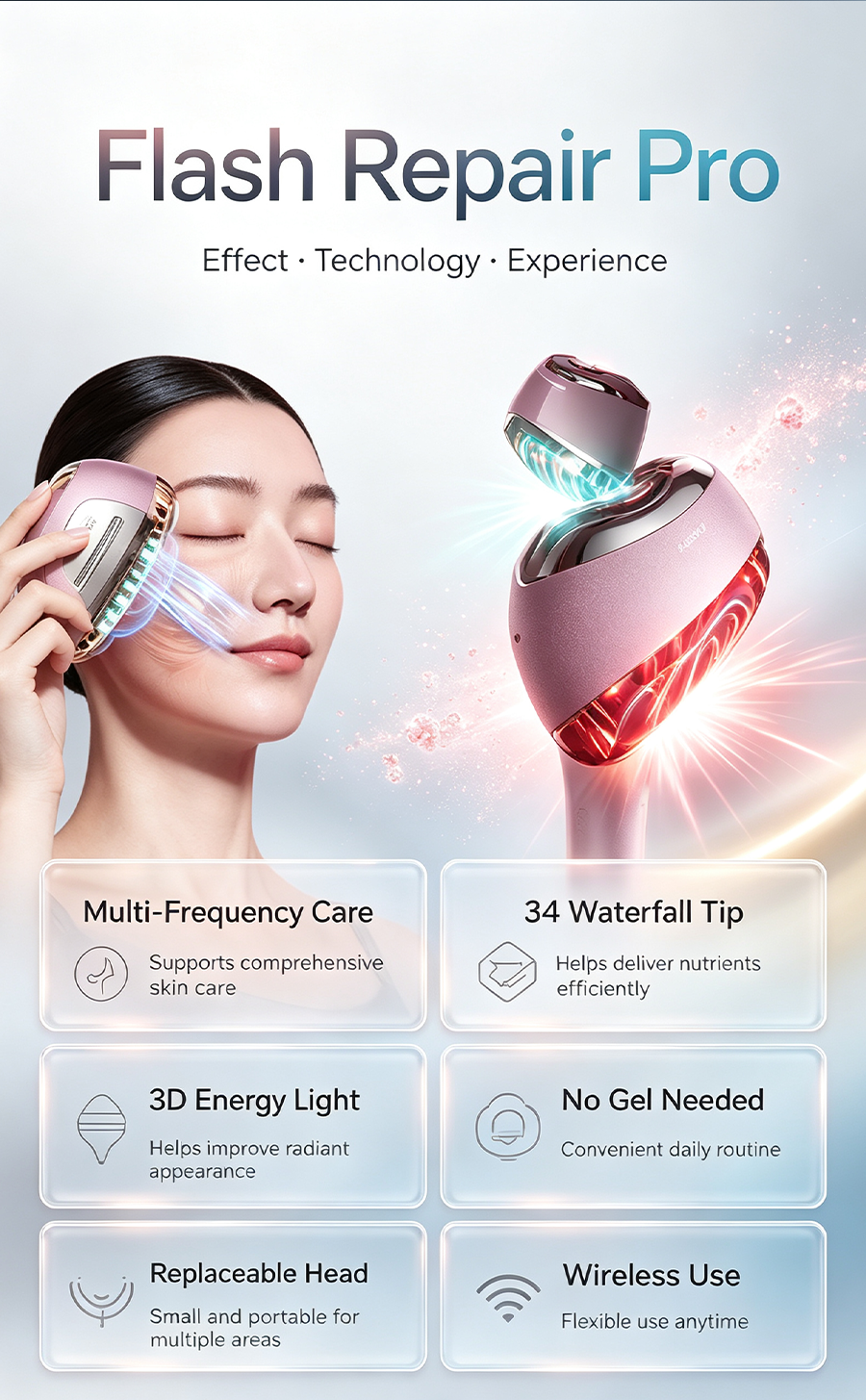 YA-MAN Flash Repair Pro Facial Beauty Device, Wireless RF Lifting Skin Tightening Machine, Anti-Wrinkle Brightening Skin Care Tool, No Gel Needed At-Home Anti-Aging Beauty Instrument